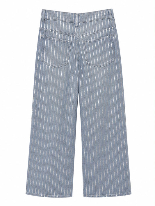 Calça Jeans Listras Grossas Metalizadas