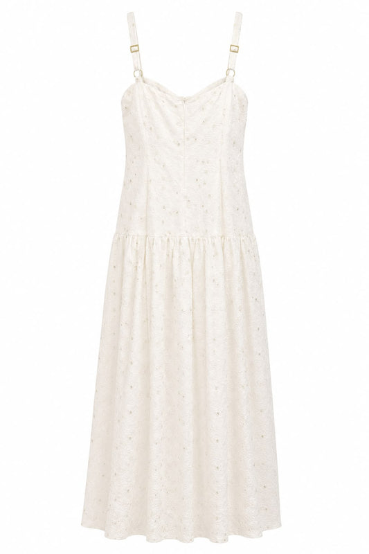 Vestido Lase Bordado Detalhes Ouro