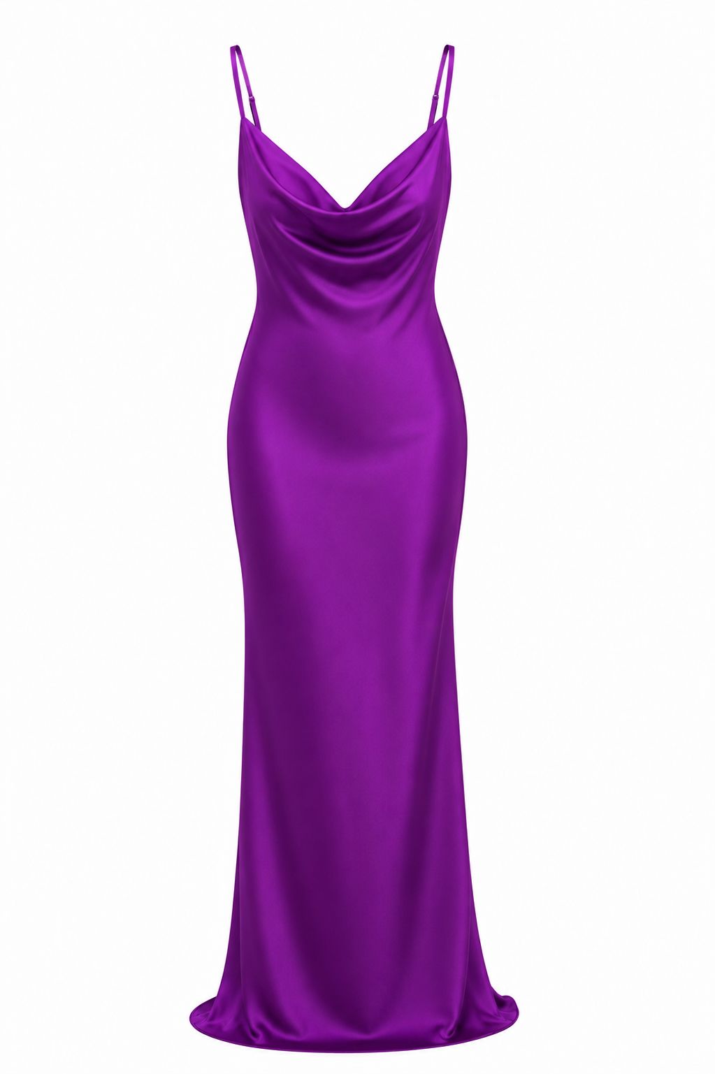 Vestido longo de cetim da marca WLC, com detalhe elegante e tecido brilhante, ideal para ocasiões especiais.