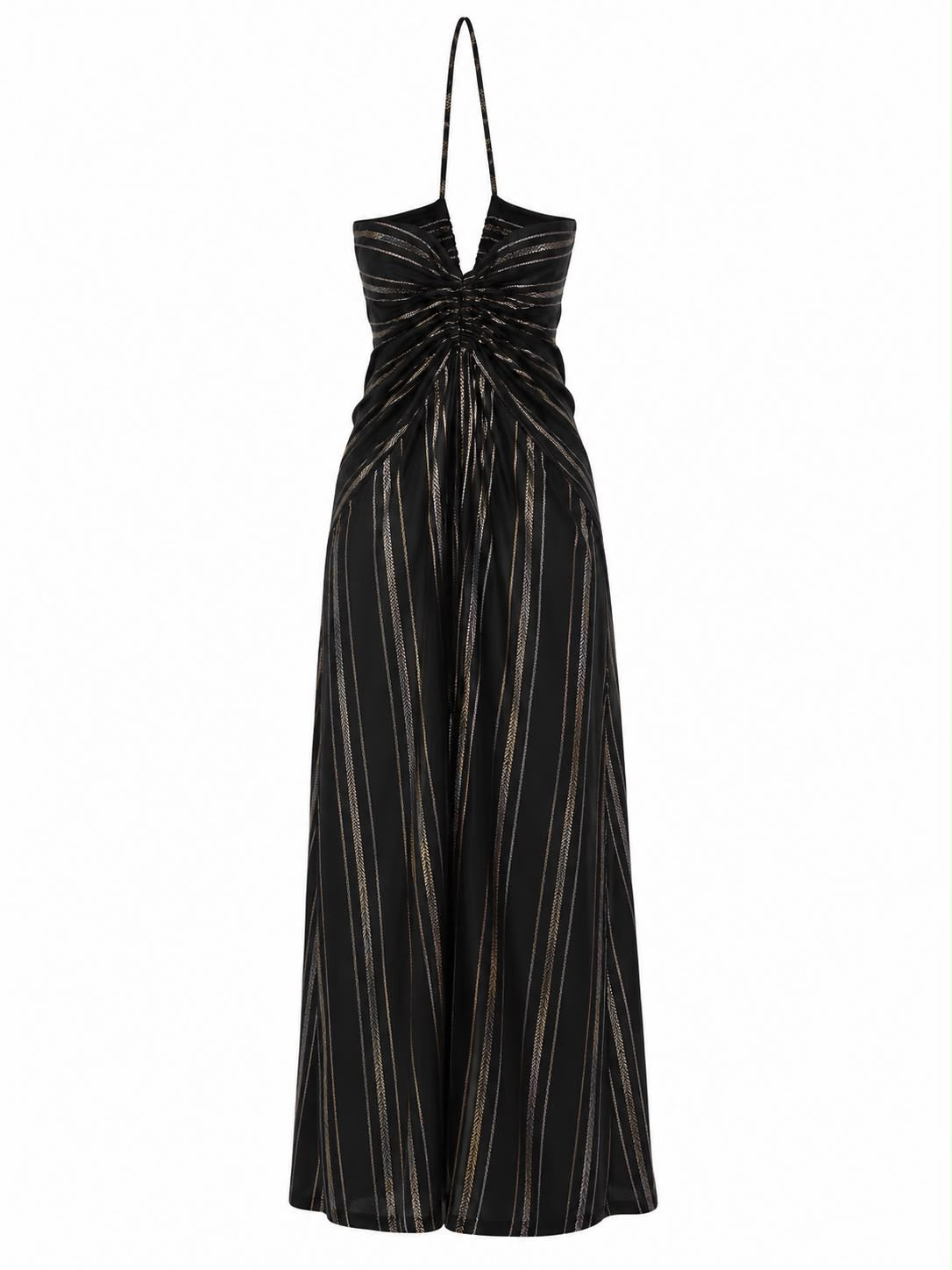 Vestido com Estampa Listras Lurex