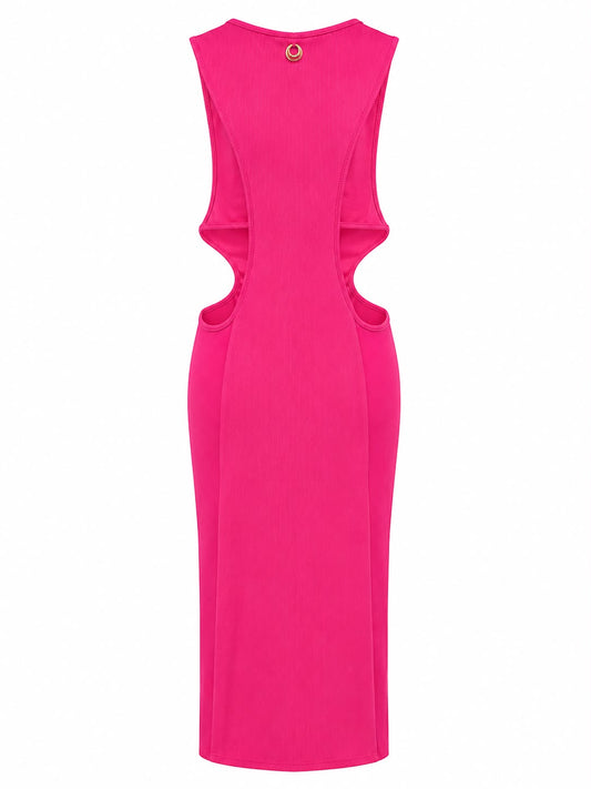 Vestido Malha Midi Liso Cut Out Off