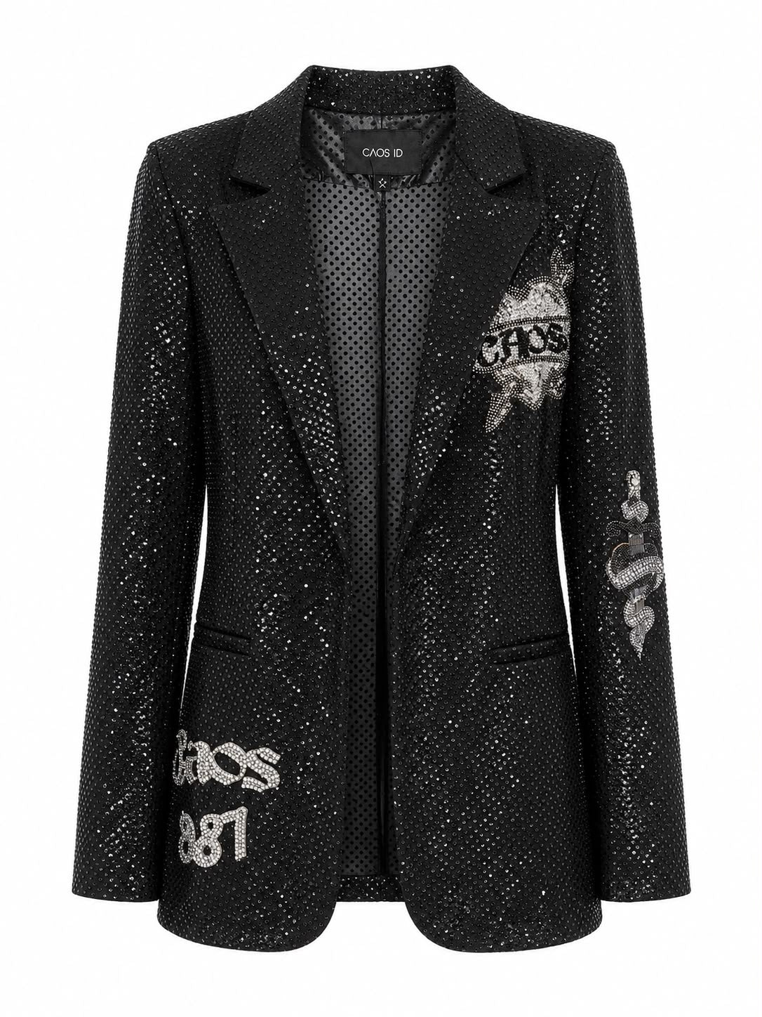 Casaco blazer em cristais bordados Night, marca WLC, com detalhes brilhantes e acabamento sofisticado.