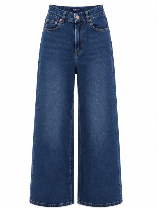 Calça Wid Leg Jeans Básica Pespontada