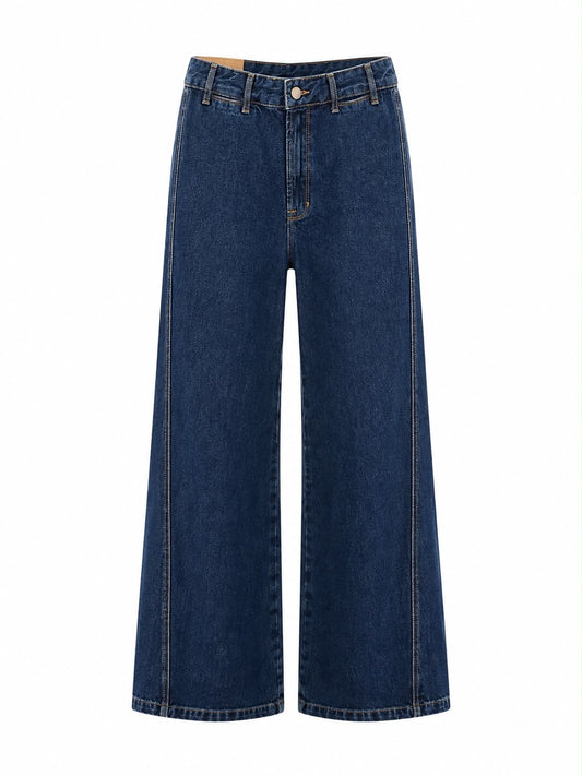 Calça Jeans Costura Deslocada Pespontada