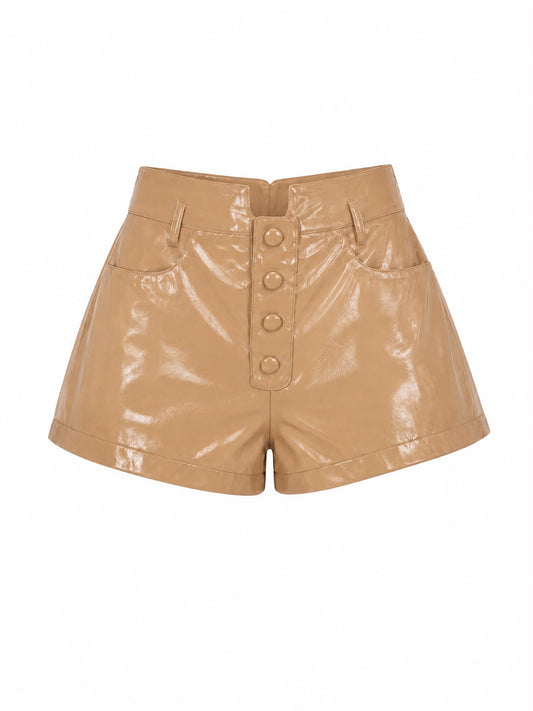 Short verniz Dandara Boudoir, estilo moderno, com acabamento brilhante, apresentado na imagem com detalhes de costura.