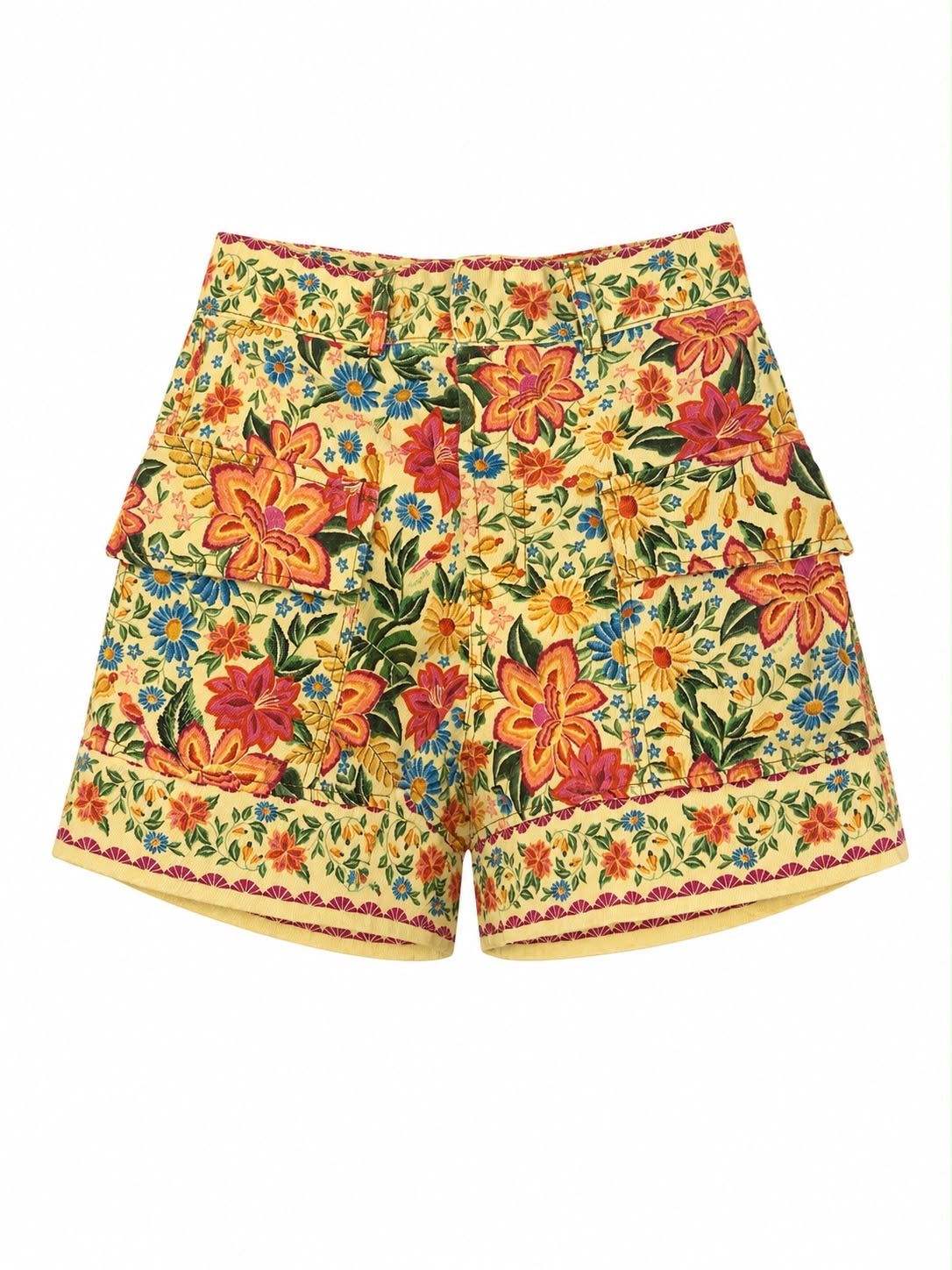 Short jeans Farm com estampa delicada de flores, modelo confortável e casual para looks femininos.