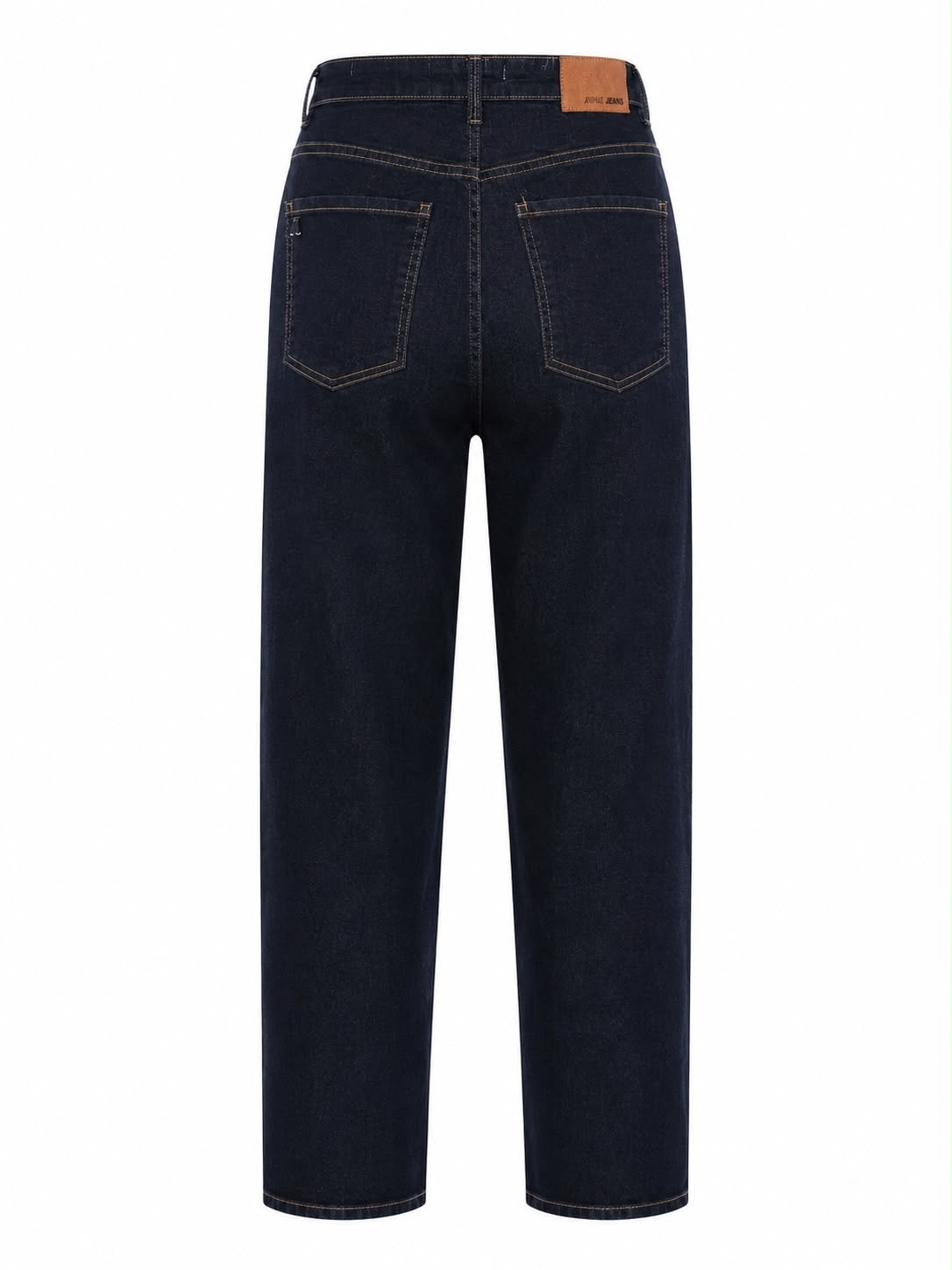 Calça Jeans Escura com Pesponto Interno Rosa