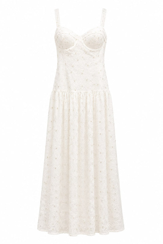 Vestido Lase Bordado Detalhes Ouro