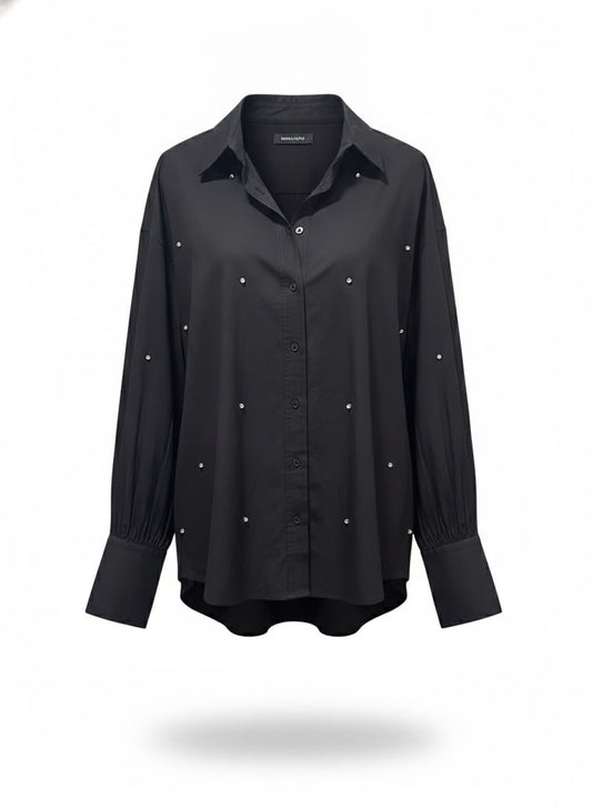 Camisa de Tricoline Bordado Pedraria
