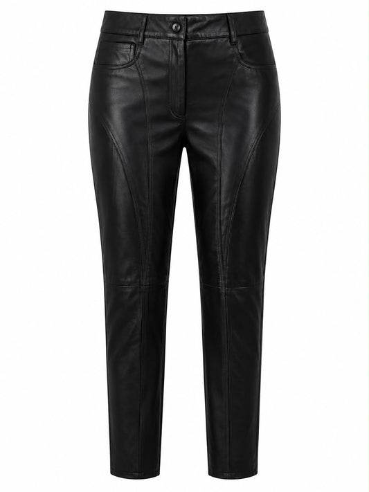 Calça Legging com Couro Recortes