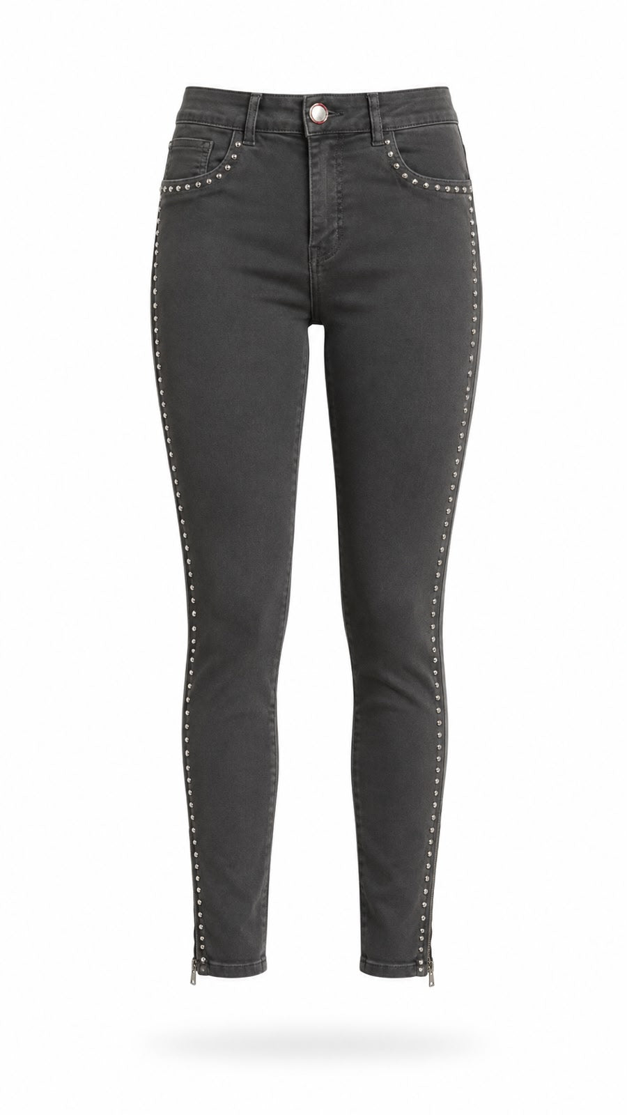Calça de sarja fit bordada da WLC, modelo casual com detalhes de bordado, vista frontal.