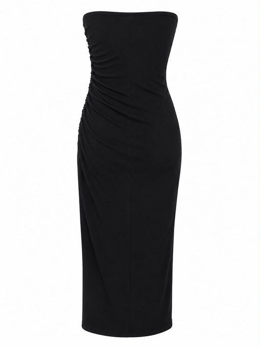 Vestido sem Alça Pregas Tomara que Caia