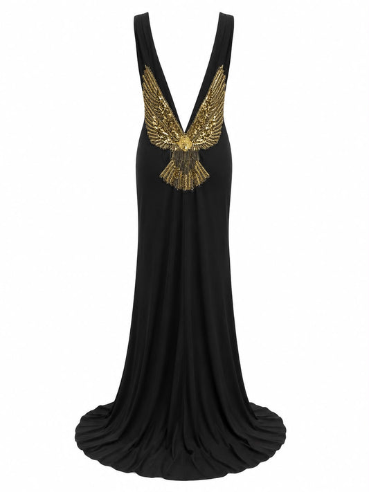Vestido Longo Bordado Águia nas Costas
