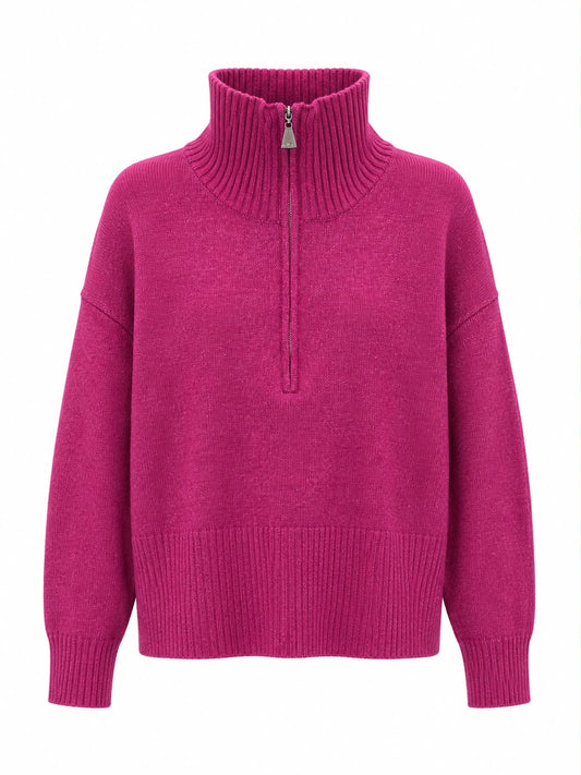 Cardigan de Tricot com Gola Alta de Zíper