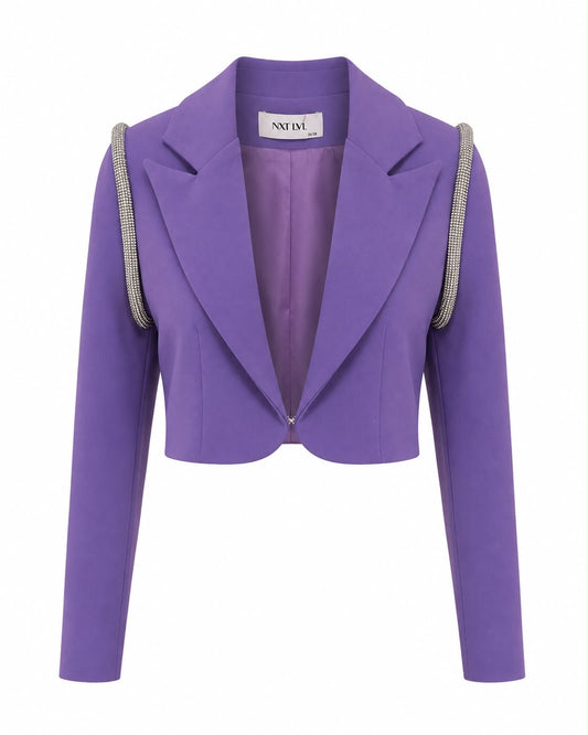 Blazer Mini Lexie com Strass na Cava