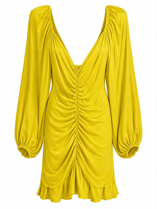 Vestido com Franzido de Manga longa