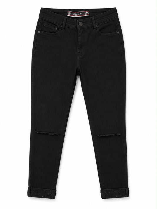 Calça Cos Alto e Barra Termocolante Cristais