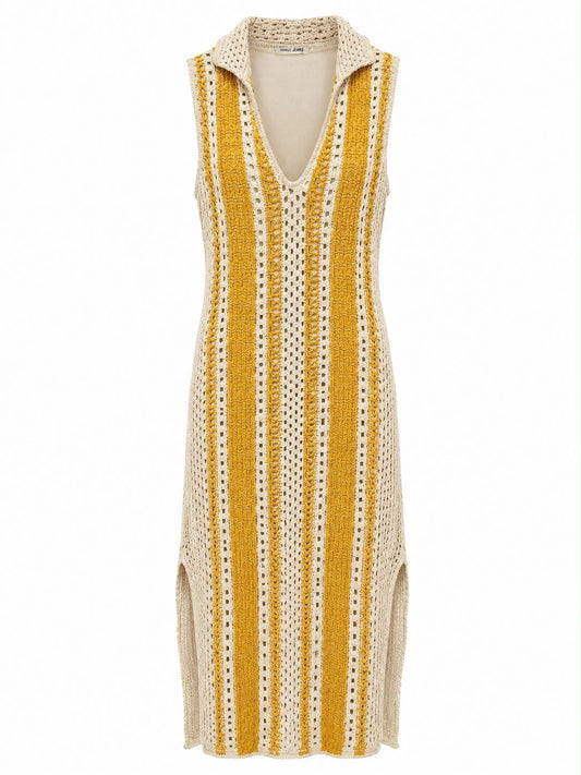 Vestido sem Manga Tricot Gola Polo