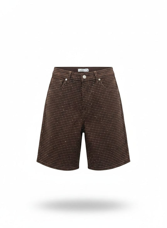 Short termocolante Wanessa Lopez Concept com detalhes decorativos em tecido branco sobre fundo neutro.
