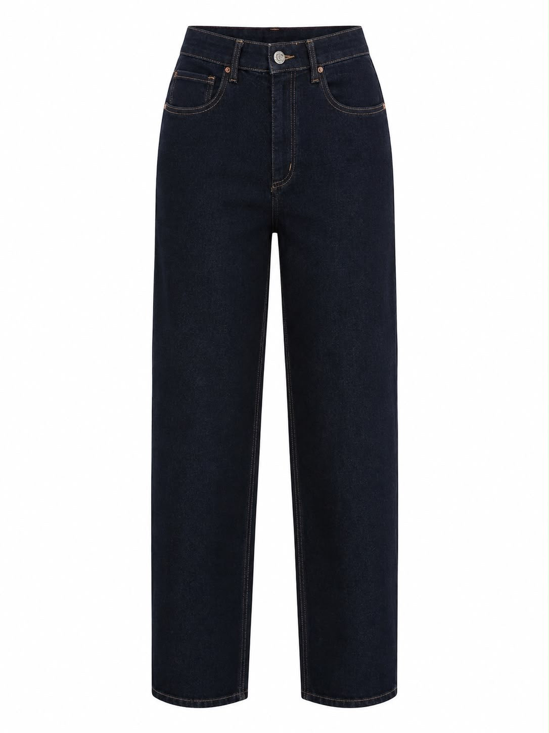 Calça Jeans Escura com Pesponto Interno Rosa