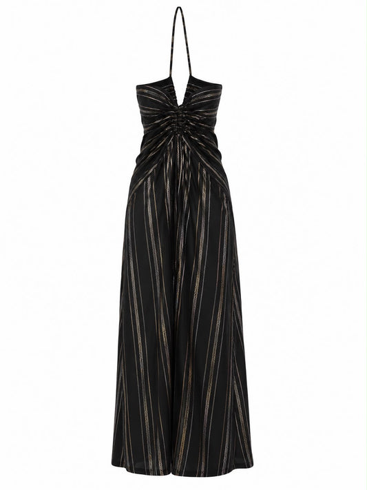 Vestido  com Estampa Listras Lurex