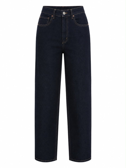 Calça Jeans Escura com Pesponto Bege