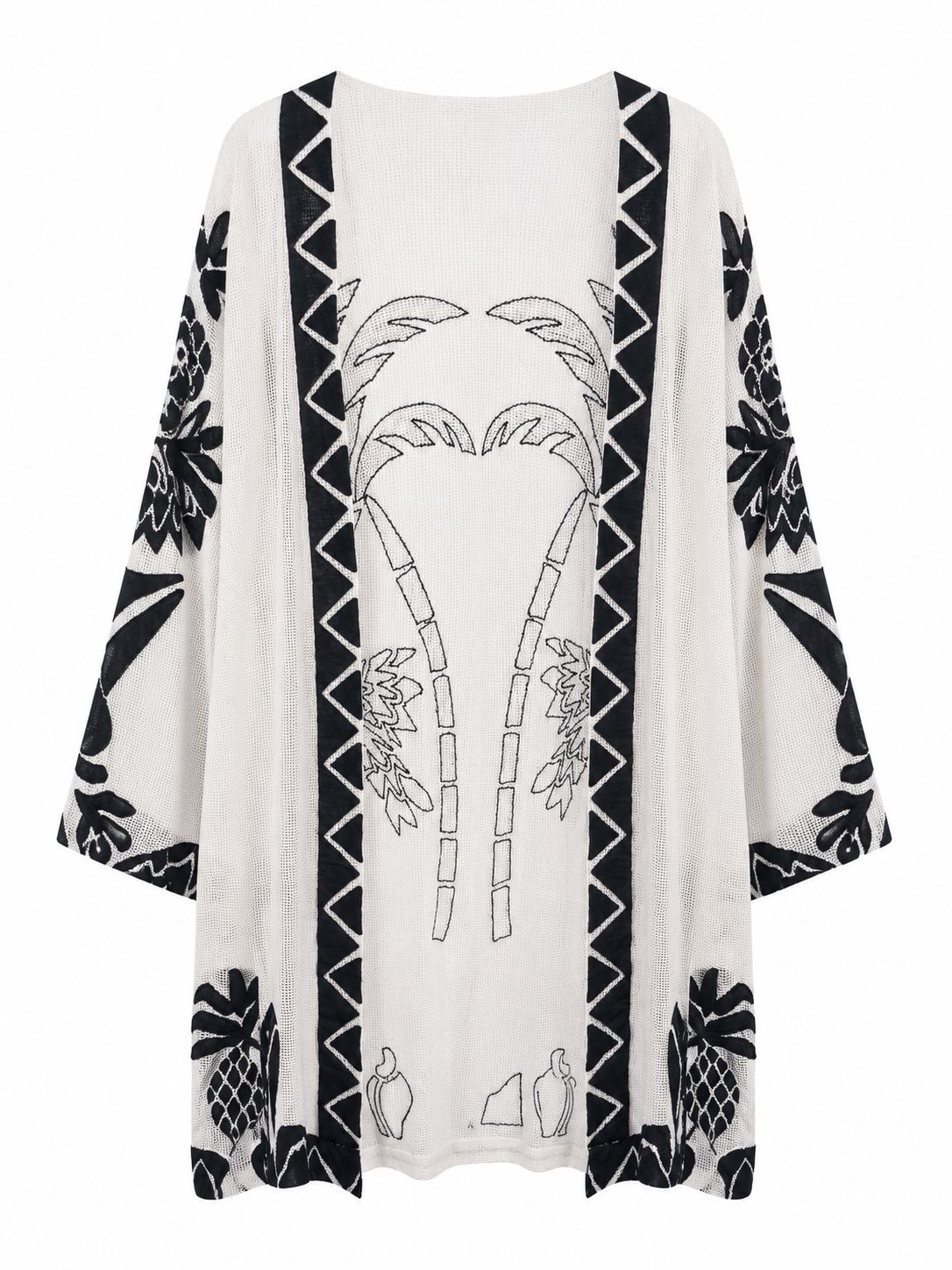 Casaco Kimono Artesanal Tropicália da WLC, com estampa colorida e detalhes artesanais, exibido na imagem.