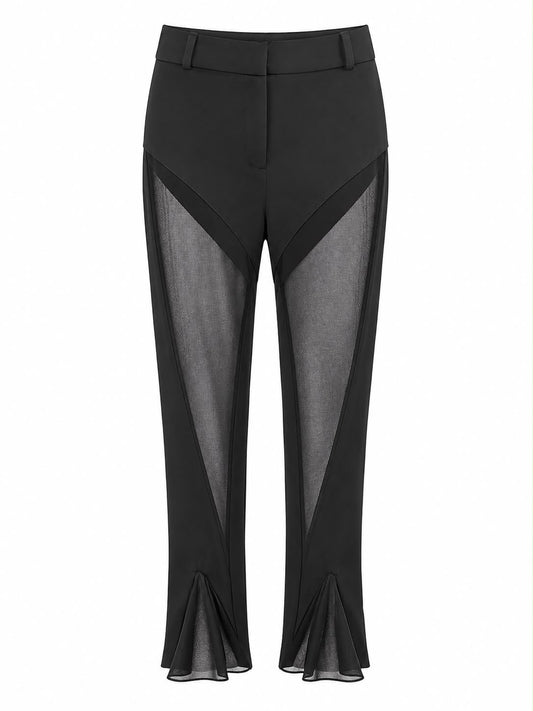 Calça Boca de Sino com Pregas em Tule