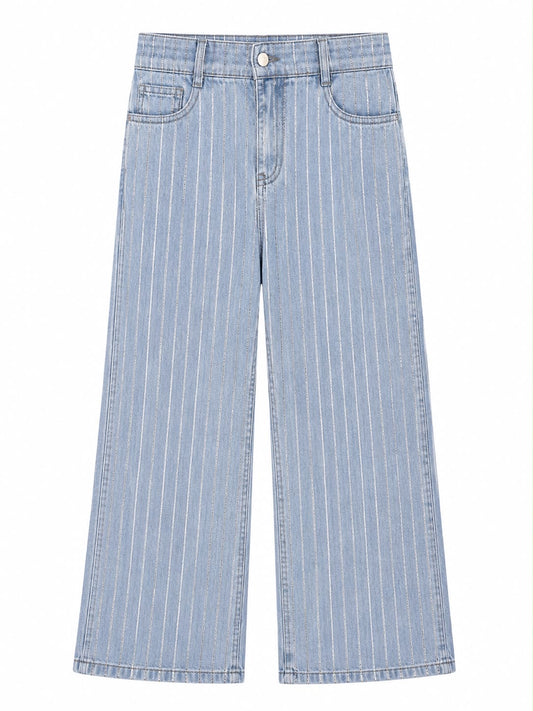 Calça Jeans Listras Grossas Metalizadas