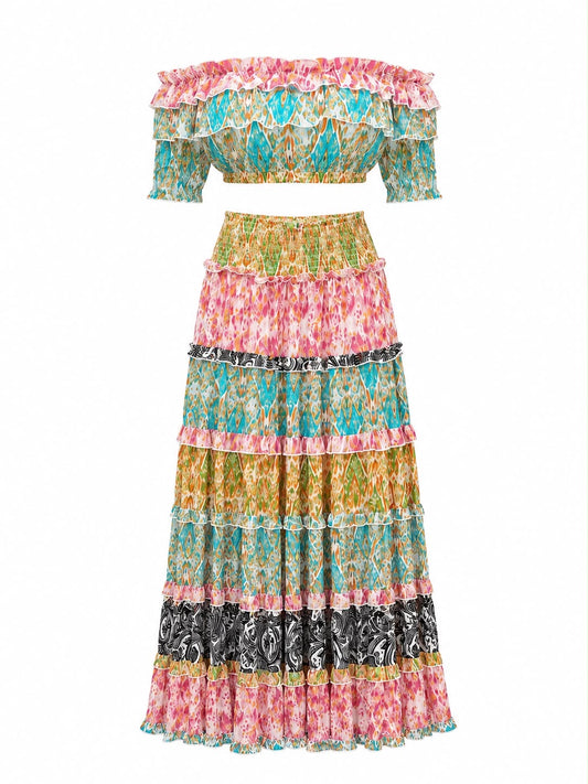 Conjunto Top e Saia Estampado