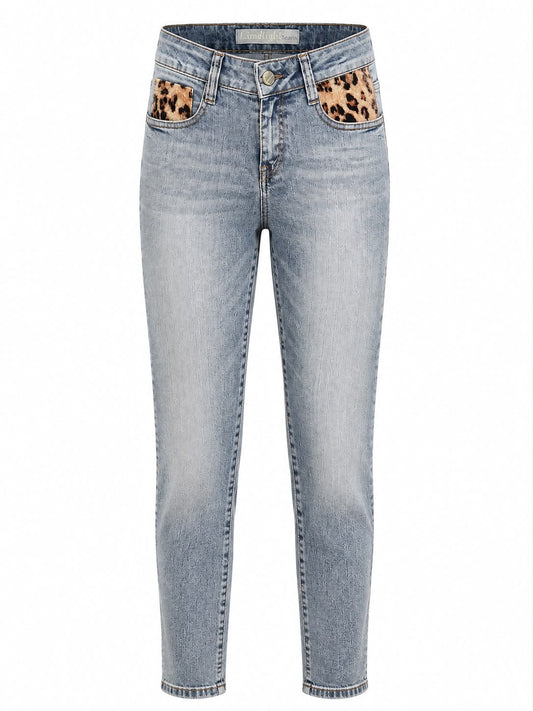 Calça Jeans Detalhe Bolso Animal Print