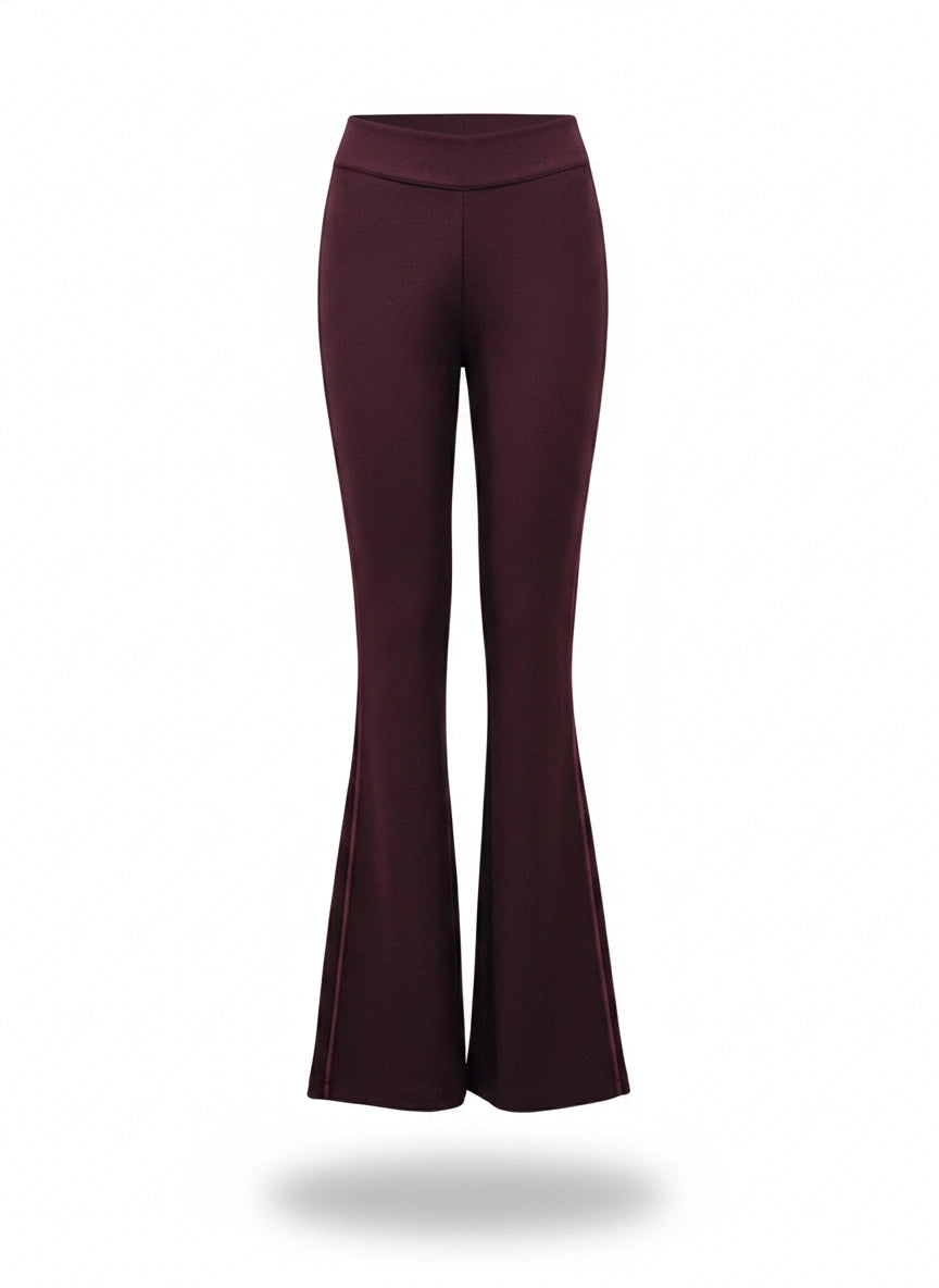 Calça flare Wanessa Lopez Concept em tecido preto, com modelagem ajustada e cintura alta, vista frontal.