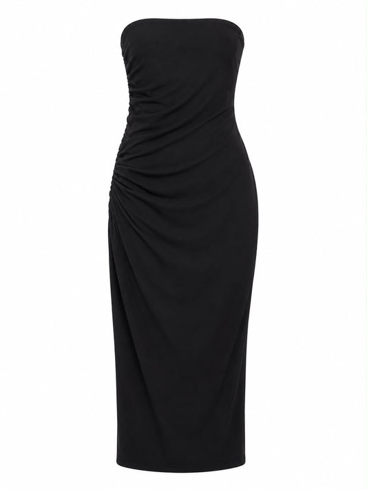 Vestido sem Alça Pregas Tomara que Caia