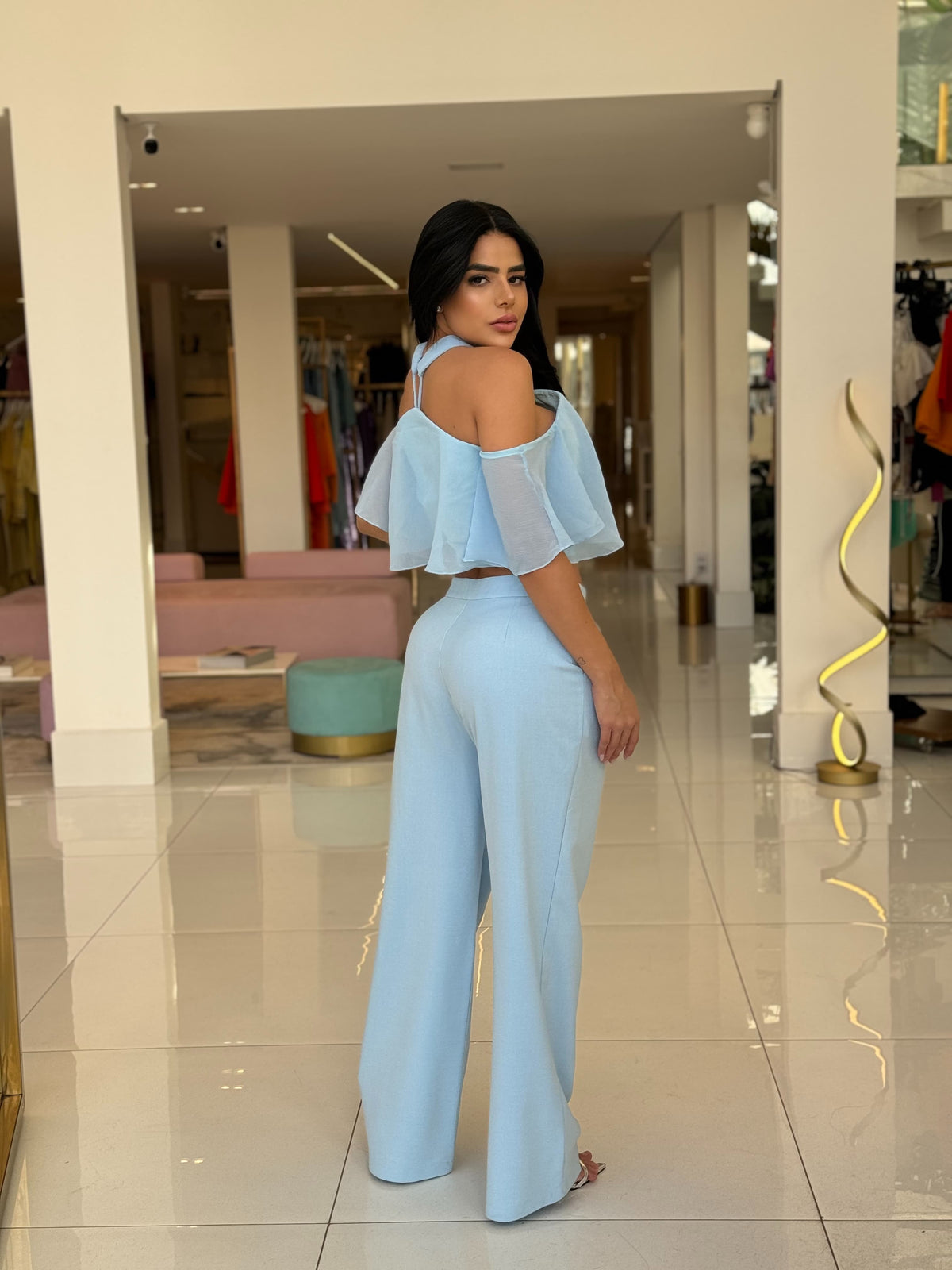 High-waisted blue tailored pants by Wanessa Lopez Concept, featuring a sleek design and elegant fit.
